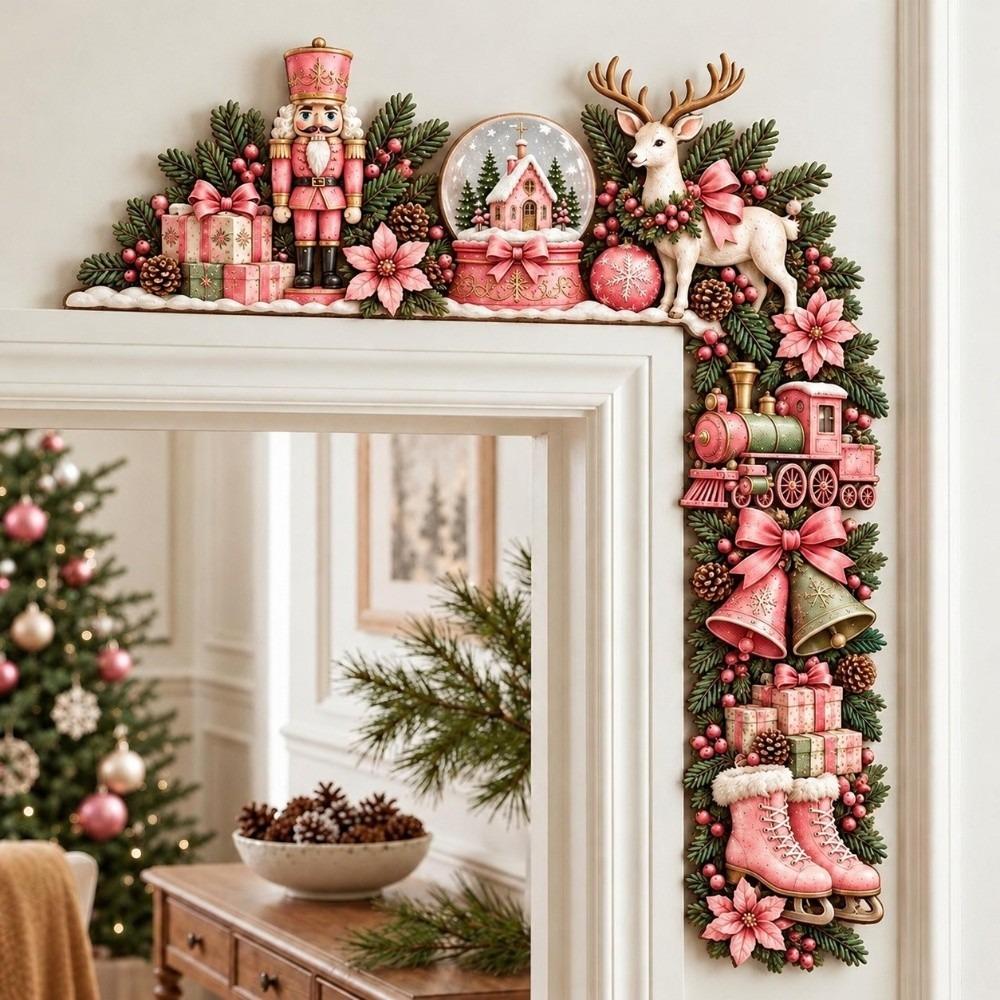 Corner Design Xmas Door Topper Festive Theme Reindeer Wall Decoration Party Supplies