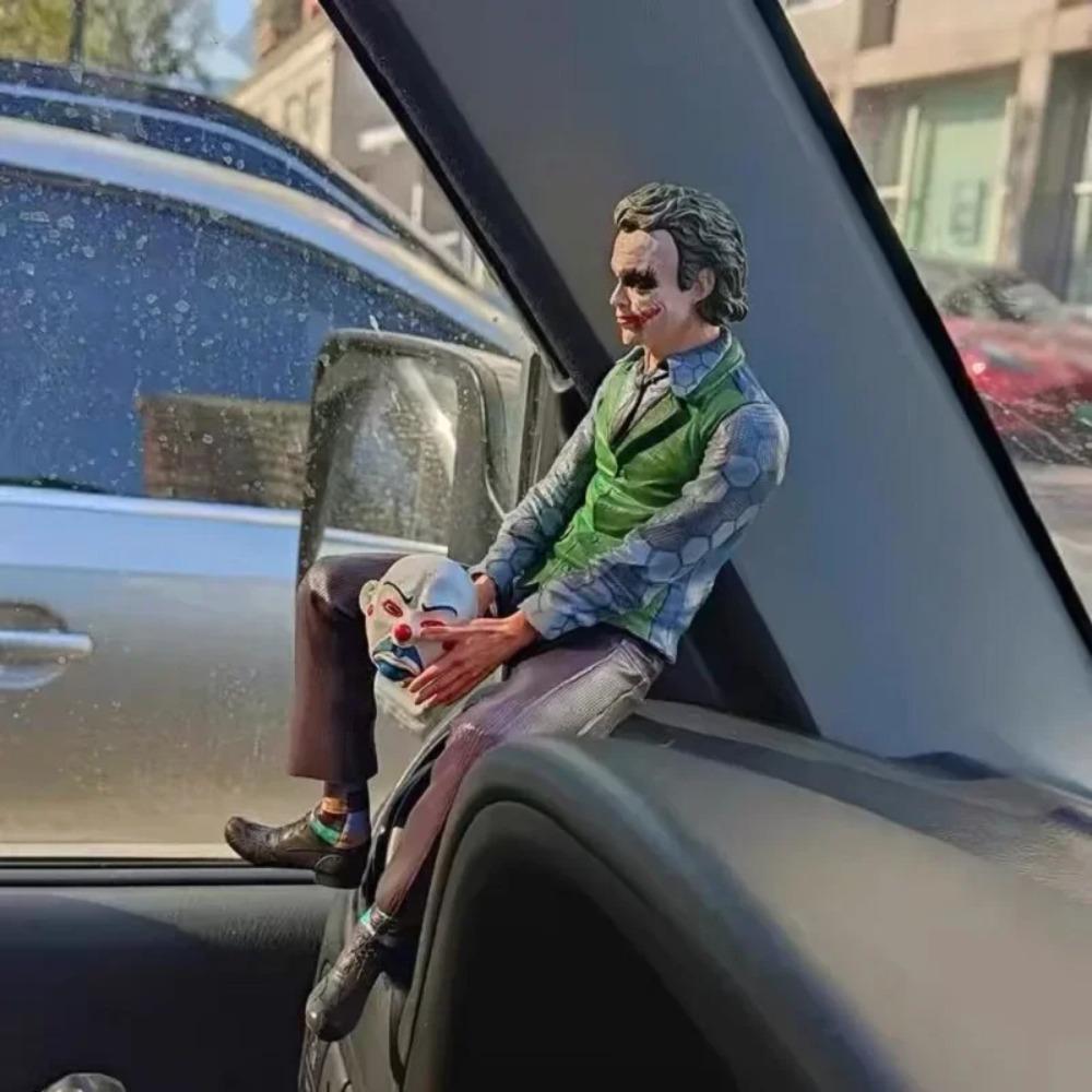 HOT Roof Decoration Joker Heath Ledger Sitting Posture Figures Car Doll Tail And Roof Pendant Model Statue Collectable Toys