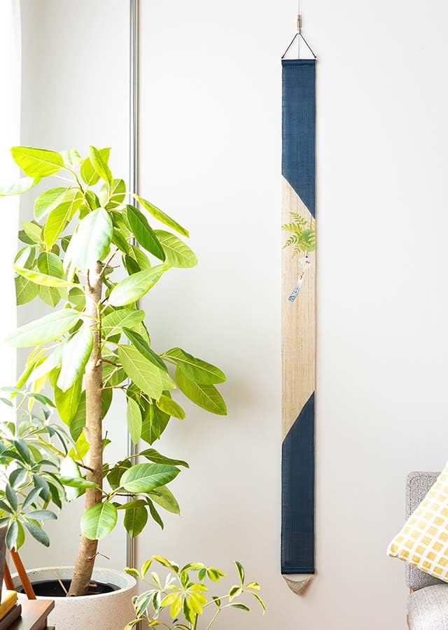 Narrow Tapestry Interior Wall Hanging "Tsuri Shinobi" (Fishing Ninja), 100% Linen, Hand-dyed, Tapestry,