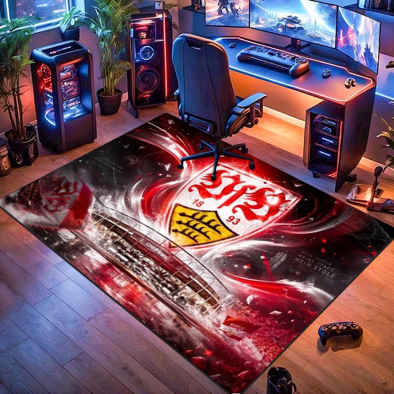 VfB Stuttgart Club Crest Red Wave Stadium Print Area Rug German Soccer Fan Non Slip Rectangular Floor Mat Gaming Room Living Bedroom Home Decor Rug