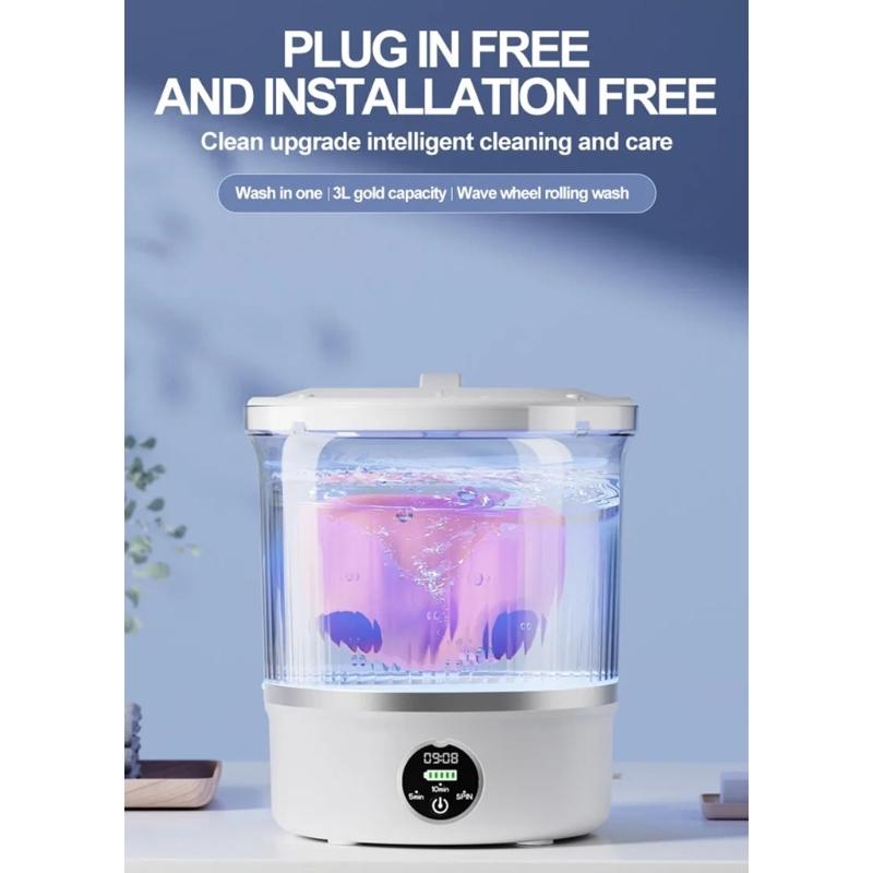 Compact Cordless Laundry Washer with Built In Battery for Delicate Clothes Dormitory Camping Water Saving Technology