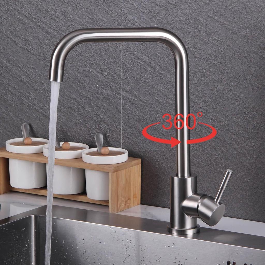 Kitchen Faucet, 360° Swivel Mixed Battery Kitchen Faucet, High Pressure High Bow Single Lever Kitchen Faucet, Dishwasher Faucet with G3/8 Connector,
