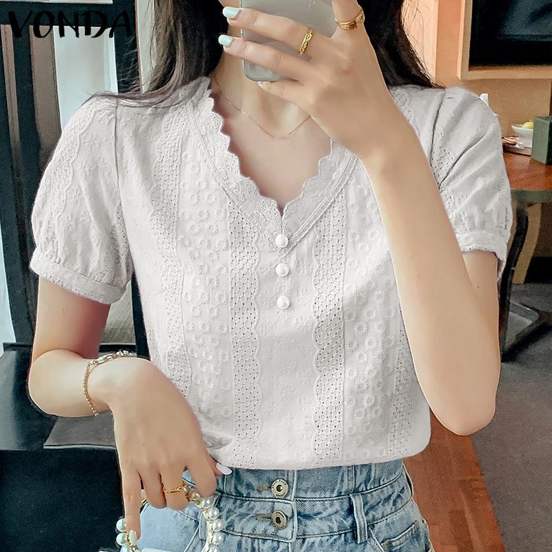 

VONDA Летние женские белые топы с v-образным вырезом и пышными рукавами