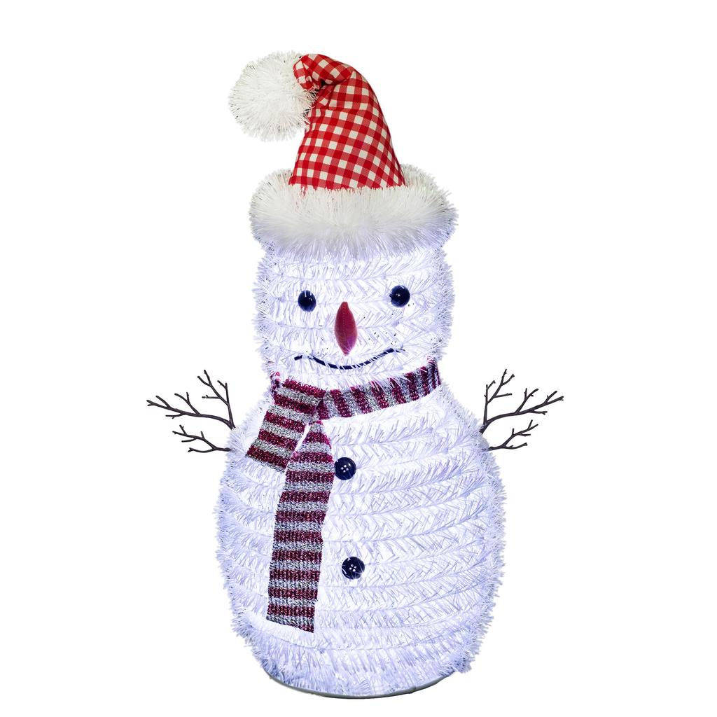60 cm kaltweiß beleuchteter Pop-Up-Schneemann als Tischdekoration für die Feiertage und Weihnachten