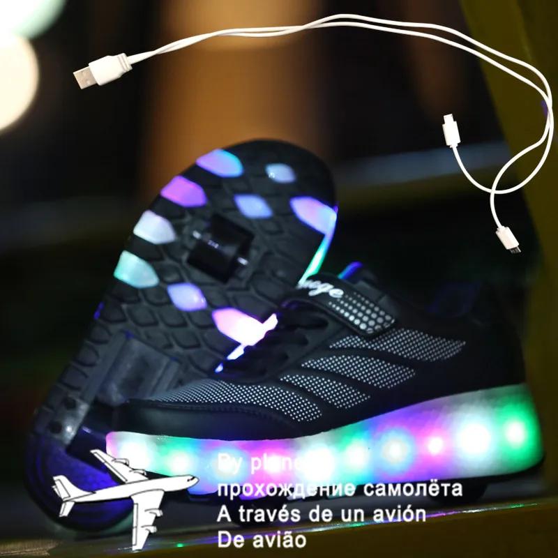 2024 Nové 27-43 USB Nabíjecí Dětské Tenisky se 2 kolečky Dívky Chlapci LED Boty Dětské Tenisky s kolečky Boty na kolečkových bruslích