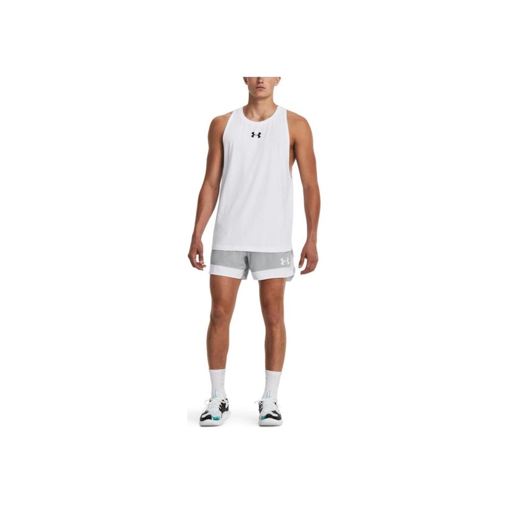 Under Armour Baseline Color Block Logo Print Elastic Waist 5 Inch Basketball Shorts Men shorts Gray 1380302-011