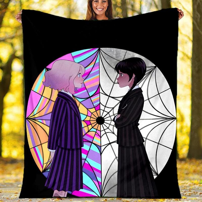 1pc Addams Family Wednesday7 Theme Blanket - Digital Print, Polyester, Cozy for All Seasons, Perfect for Outdoor, and Travel