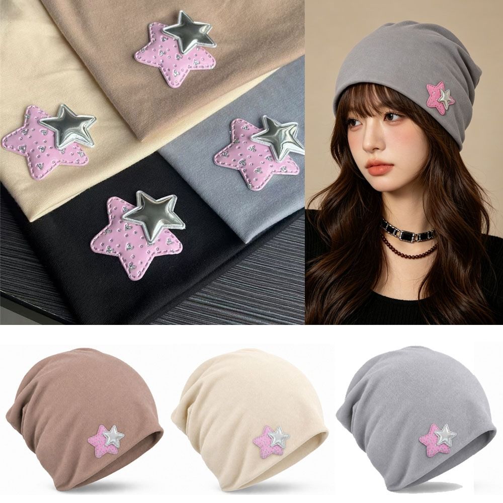 Elastic Women's Beanie Hat Star Pattern Winter Warm Hat Slouchy Skull Cap Air-Conditioned Rooms
