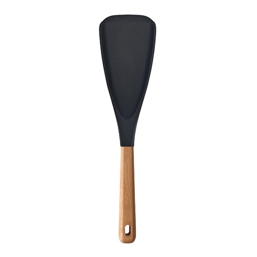 

Wooden Handle Black Silicone Salad Spoon/Spatula - Heat Resistant, Food Grade, Non-Stick Cooking Utensil.