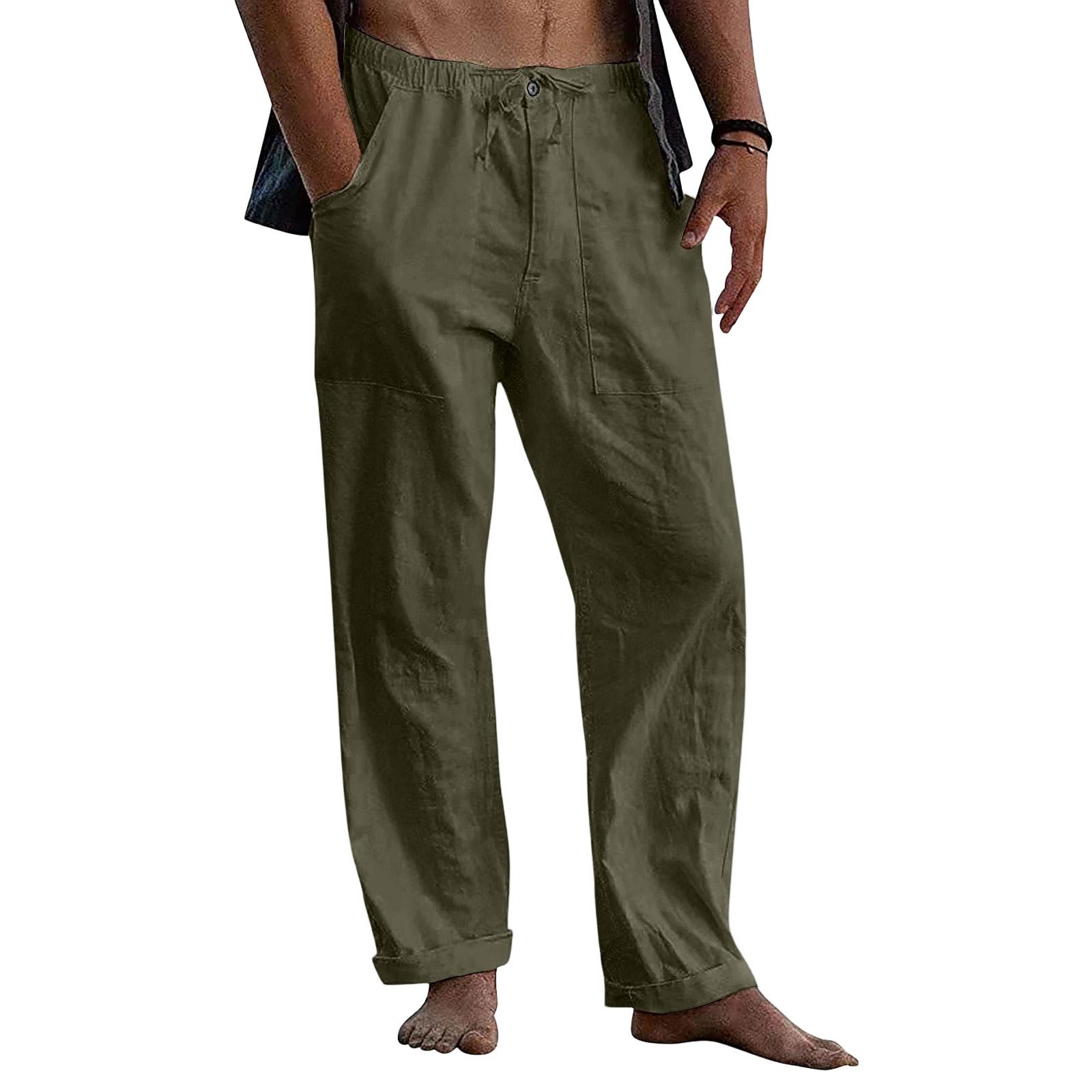 Мужские хлопково-льняные брюки Мужские повседневные модные хлопково-льняные брюки L