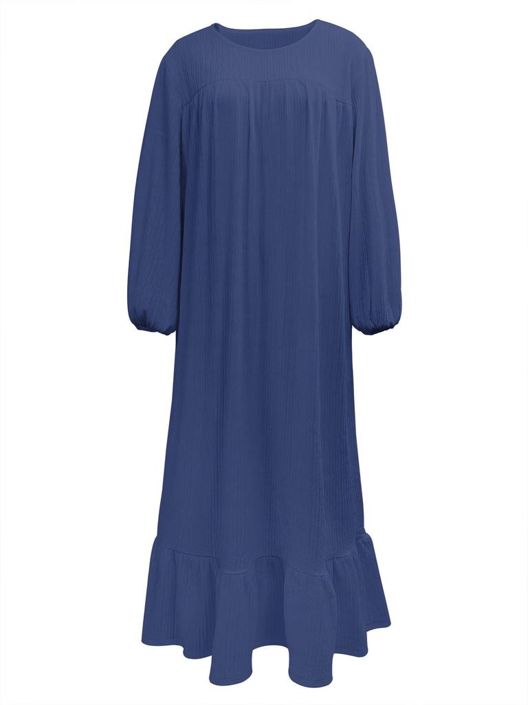 2024 Women's Retro Puff Sleeve Ruffle Dress with Pockets - Spring/Autumn Collection