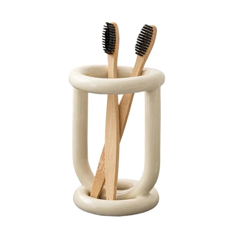 Nordic Style Luxury Ceramic Toothbrush Holder Stand Household Toothpaste Storage Organizer