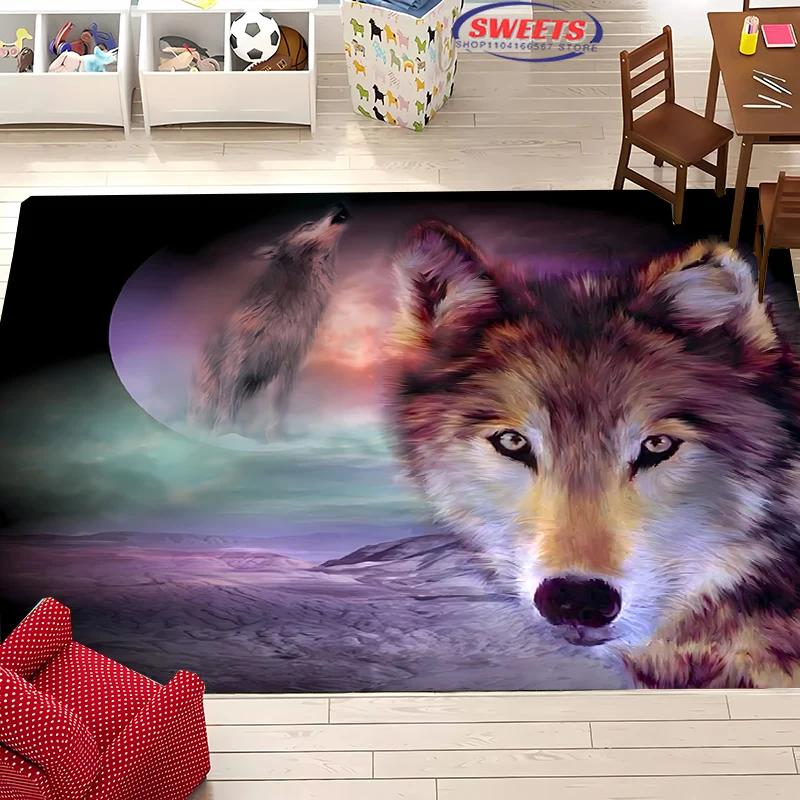 Wolf Art Non-Slip Soft Area Rug for Living Room Bedroom Sofa Doormat Home Office Decor Durable Floor Mat Gift