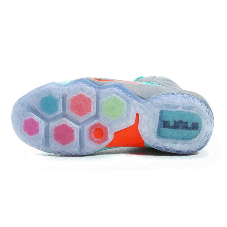 Nike Lebron 12 'NSRL' Cushioning High top Children's Basketball Shoes Light Blue Gray Multicolor Teenagers 685181-302
