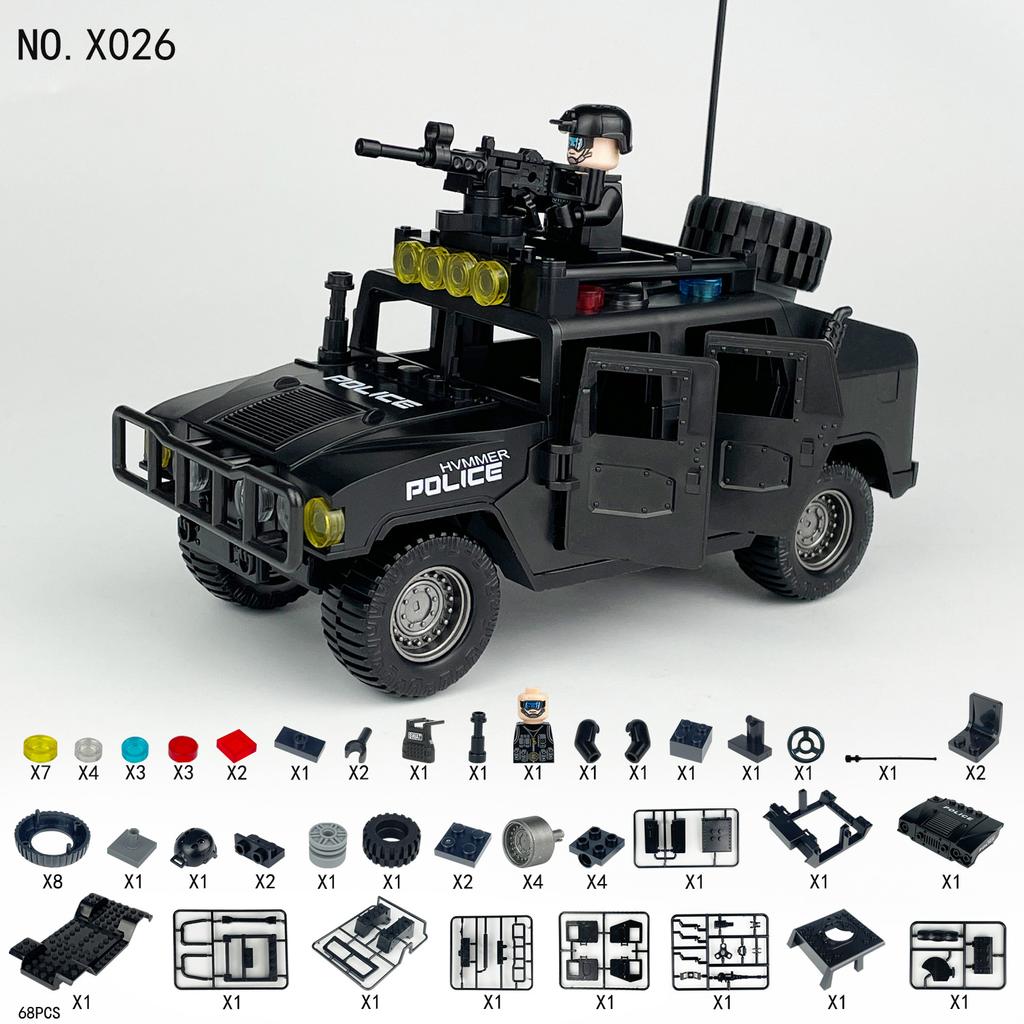 X026 Special Police Black Panther Hummer Building Blocks Children's Building Blocks