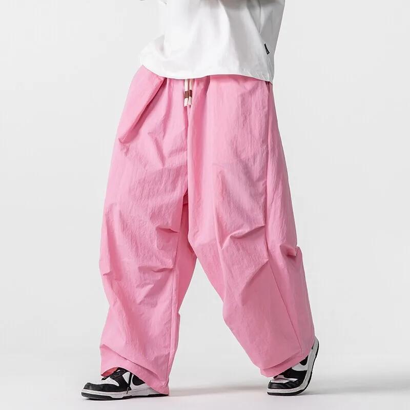Cargo-Hose Herren Locker Elastischer Bund Weiter Beinschnitt Atmungsaktiv Sommer Übergröße Harem Lässig Modehose Herren 3XL rosa