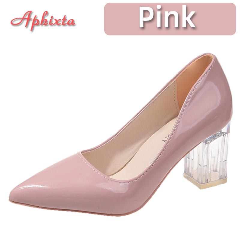 Fashion Aphixta 7cm High Heels Women Lady Orange Leather Pumps Female Wedding Green Transparent Shoes Drop Shipping Plus Size  30-50