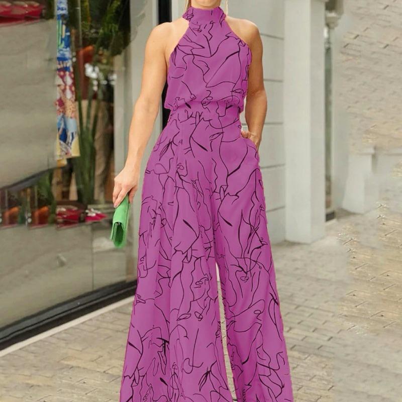 Sommer-Overall für Damen mit bedruckter Taille und Krawatte, ärmellos, lässige Mode