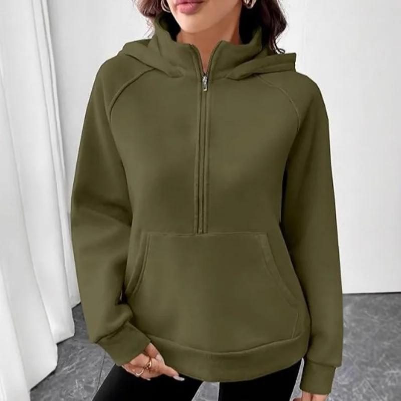 Womens European Style Hoodie Autumn Winter New Style Stand Collar Hooded Design French Sweatshirt Fashion Versatile Top