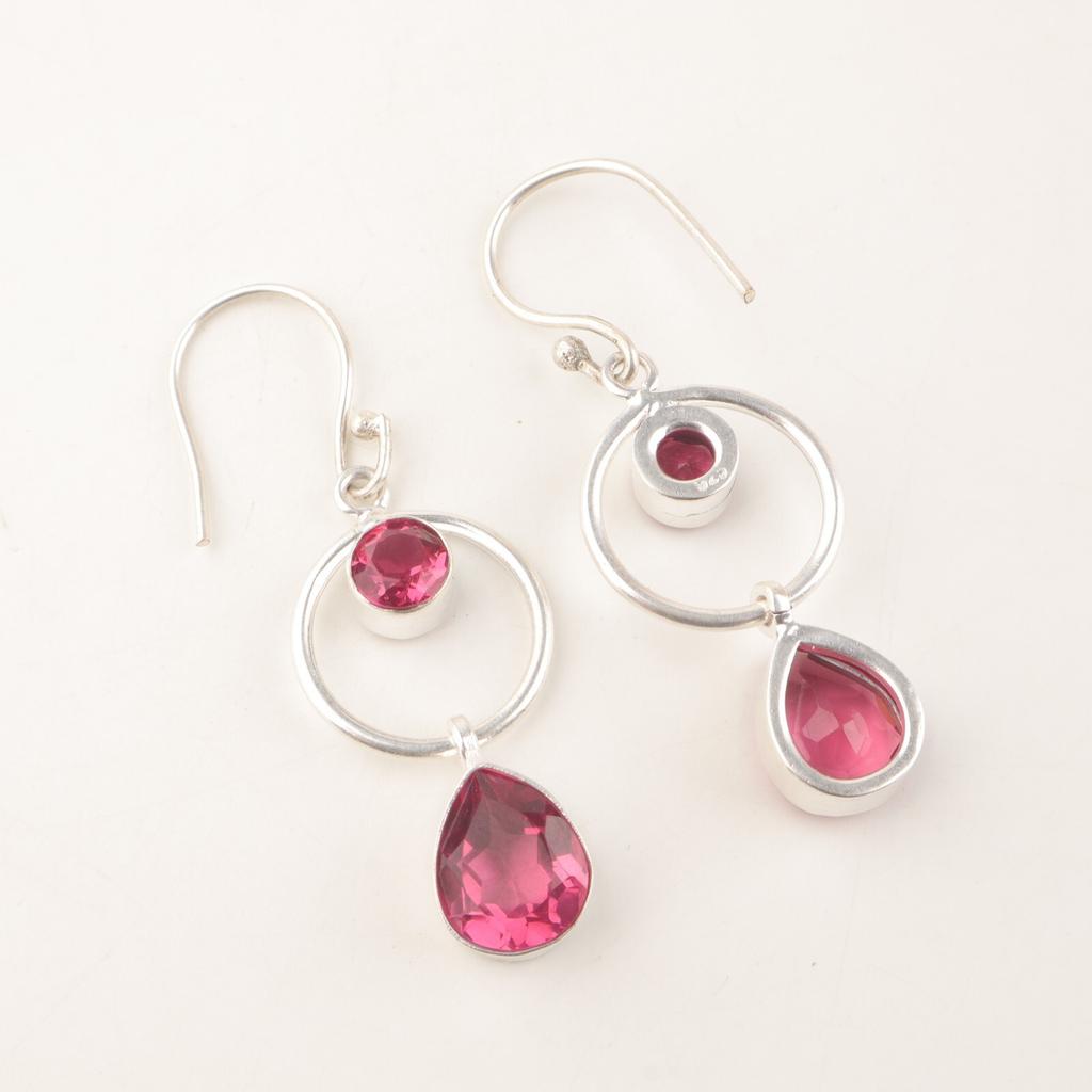 Natural Pink Tourmaline Gemstone 925 Sterling Silver Jewelry Dangle Earrings2.0" EE-140-12