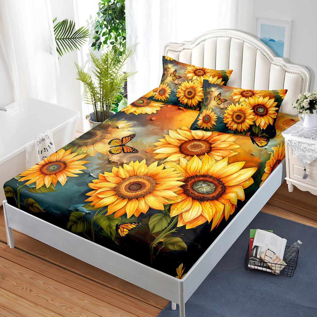 Sunflower Healing Pattern Sheet Three-Piece Digital Printing Bedding Sheet Three-Piece Sheet Children Adult