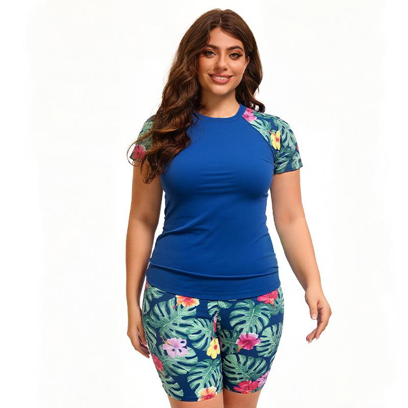 Short Sleeve Tankini Large Size Swimsuit Women s European and American Conservative Flat Angle Split Swimsuit XL