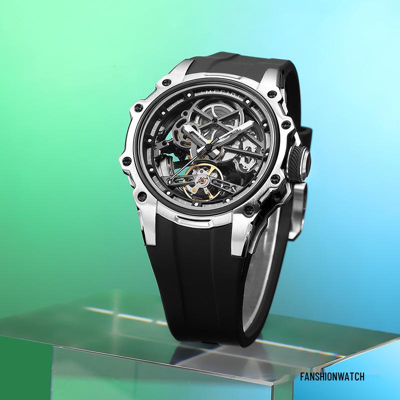 MEGIR Men's Stainless Steel Luminous Automatic Square Mechanical Watch