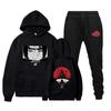Mangaportrait Men Hoodie & Jogger Set, B&W Anime Face Art and Red Circle Back Print, Thick Fleece Two Piece Outfit for Anime Street Sports