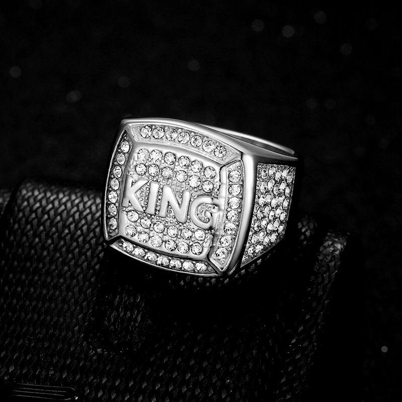 Goldplated American Steel European Titanium Rhinestone Hiphop King Mens Ring