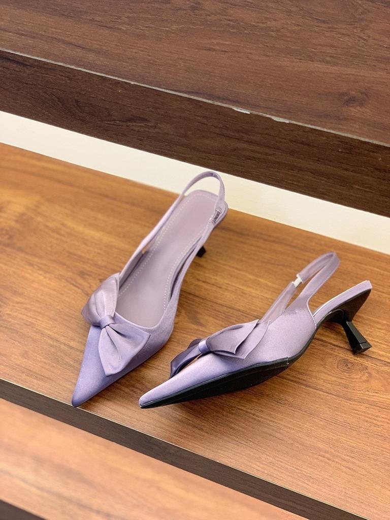 Purple pointed high heels bag head sandals fairy shoes 2025 spring and summer French temperament socialite stiletto shoes