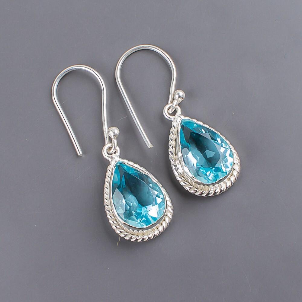 Sky Blue Topaz Gemstone 925 Sterling Silver Jewelry Drop/Dangle Earrings 1.40" EE-9-2