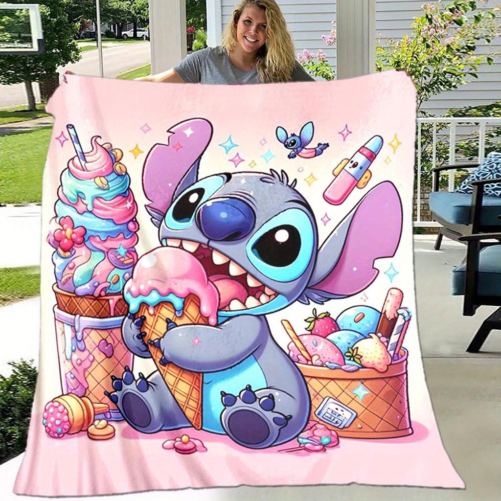 1ks deka s potiskem Stitch - Měkká, celoroční přehoz do obývacího pokoje, ložnice, personalizovaný dárek s roztomilým kresleným designem