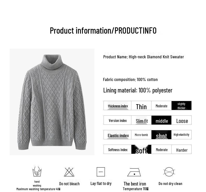 Men's Autumn/Winter 2025 Casual Warm High Collar Chunky Knit Sweater Plus Size Loose Knitwear