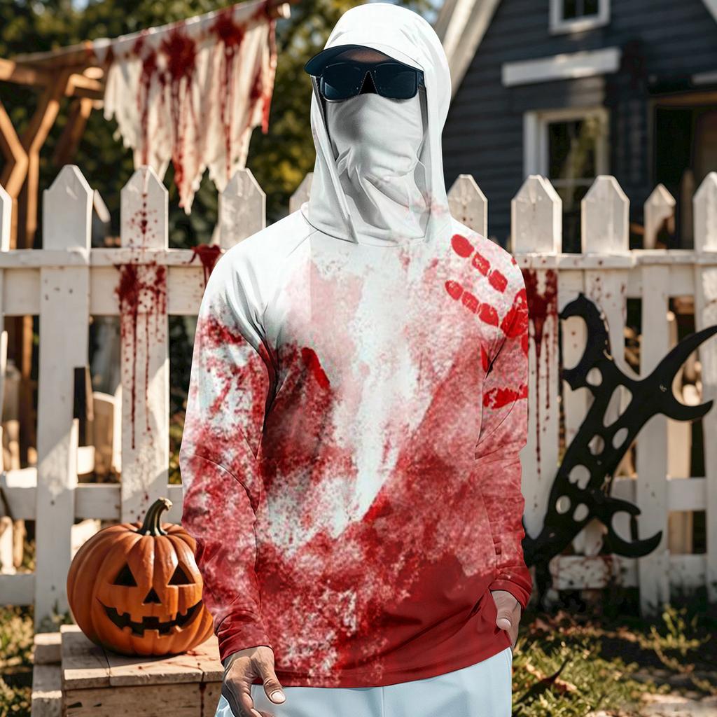 Men's Long Sleeve Hooded T-Shirt Quick Dry Sun Halloween for Fishing Fitness Sports