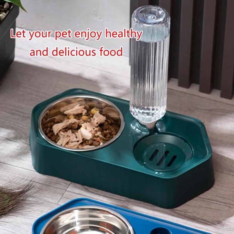 Elevated for Cat Bowl Raised Food Bowls Dish Set with No-Spill Food Water Dispenser Anti-Split