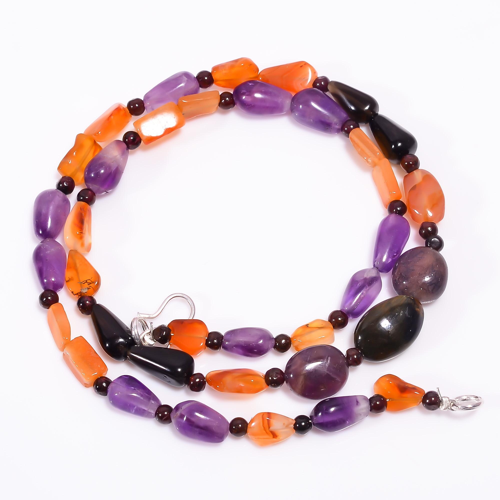 

Natural Amethyst Carnelian Tiger Eye Gemstone Beads Necklace 3-14 mm 18 UB-8010 UB-8010