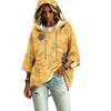 Women's Vintage Floral Print Hooded Pullover Top with Three-Quarter Sleeves for Casual Daily Wear