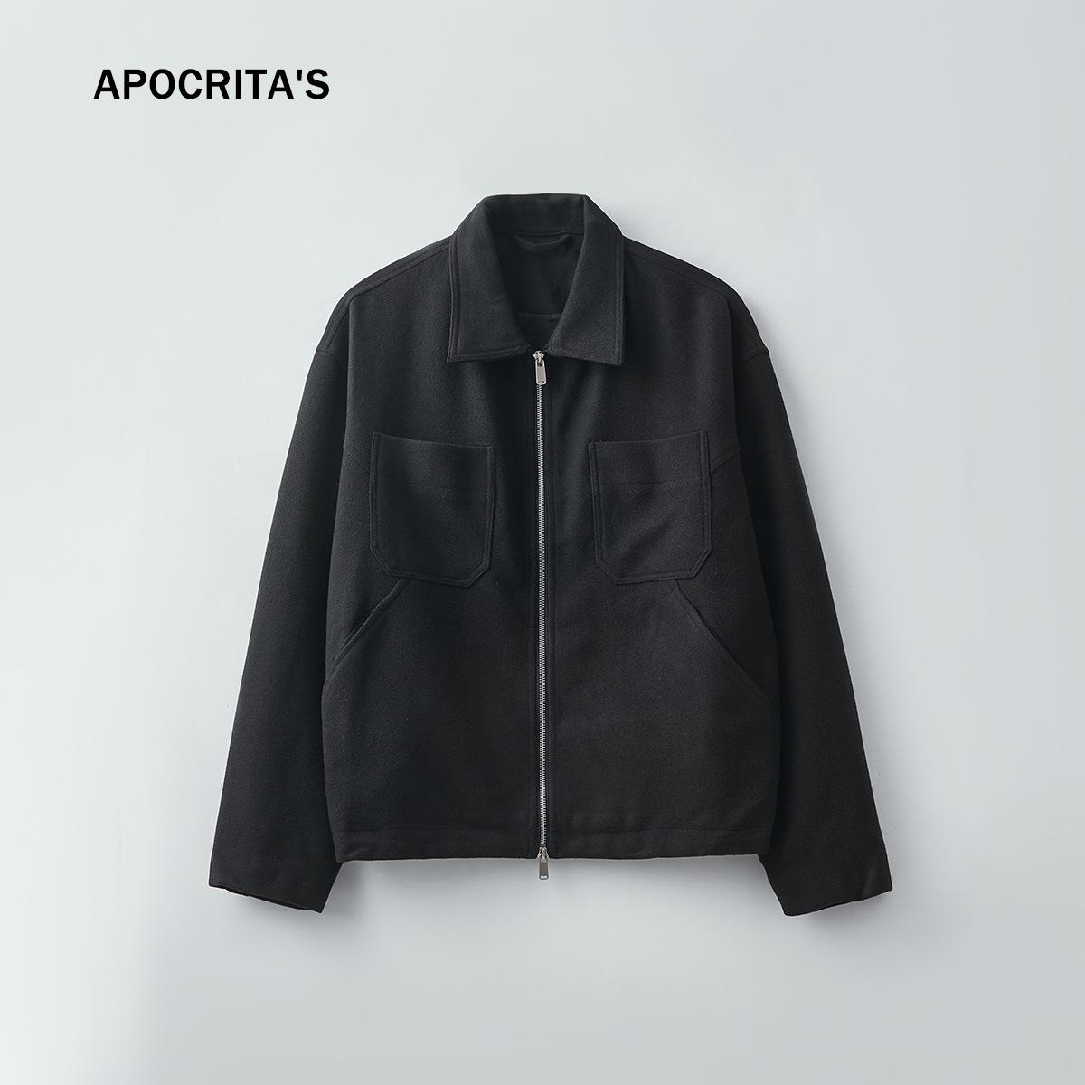 APO Menswear | Мужское шерстяное зимнее пальто - Толстое, свободное, повседневное, ощущение высокого качества, двойная молния, короткая куртка M