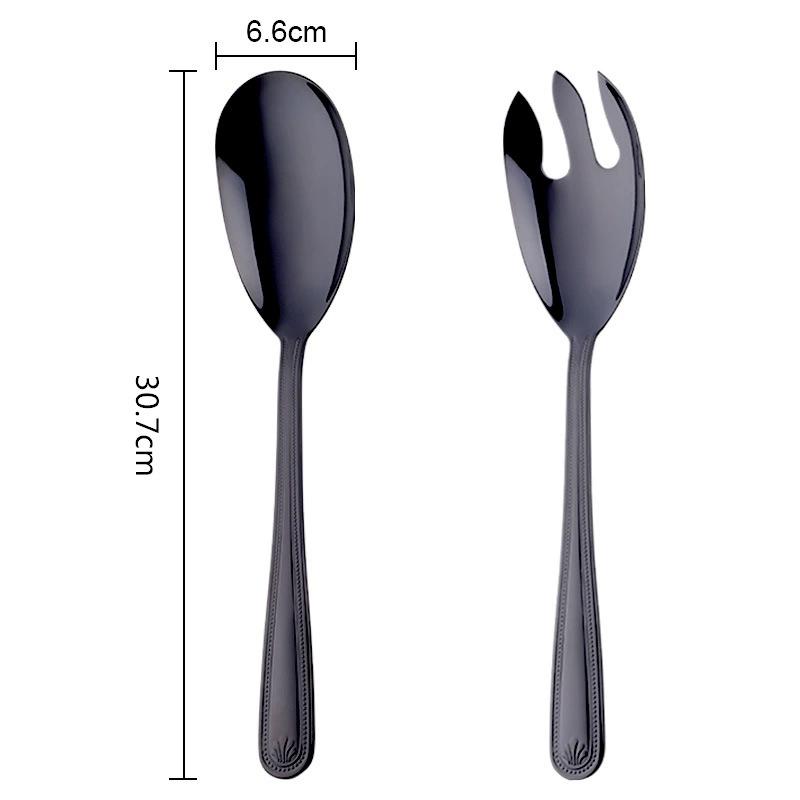 2Pcs Large Salad Spoon Fork Set Stainless Steel Western-style Cutlery Salad Pasta Food Server Home Kitchen Restaurant Tableware