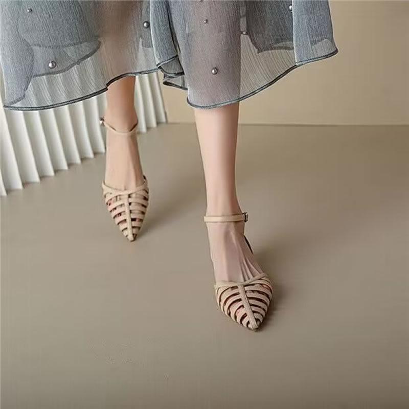 Premium Fashion Women Sandals 2025 Summer French Retro Thick Heels Pointed Elegant Woman Shoes with Low Heels Luxury Sandals