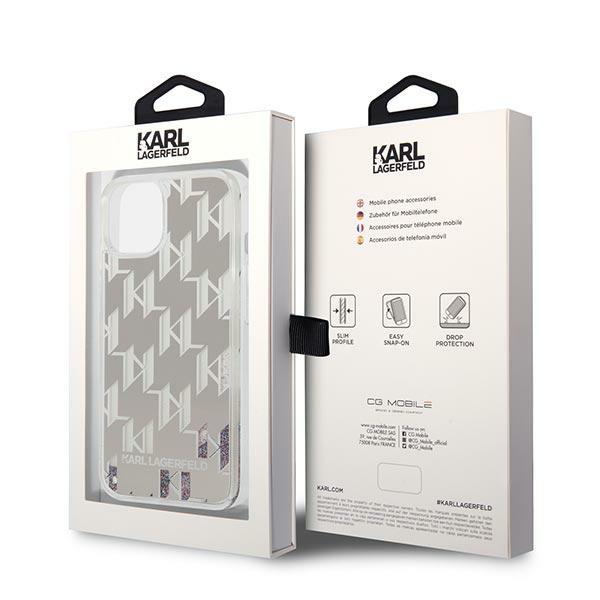 Etui Do iPhone 14 Plus Karl Lagerfeld Liquid Glitter Monogram Srebrne