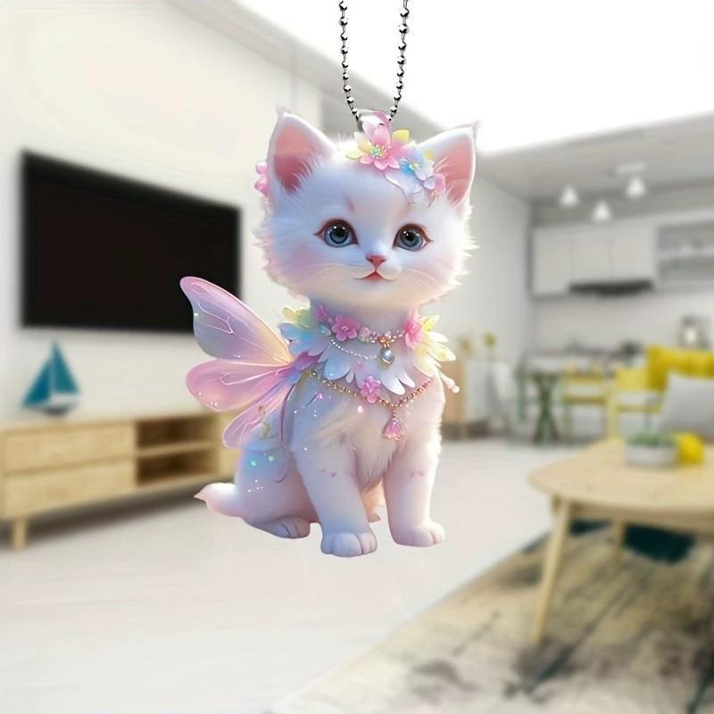 With Cat Angel Wings Acrylic Flat Surface Car Decor Pendant For Auto Interior