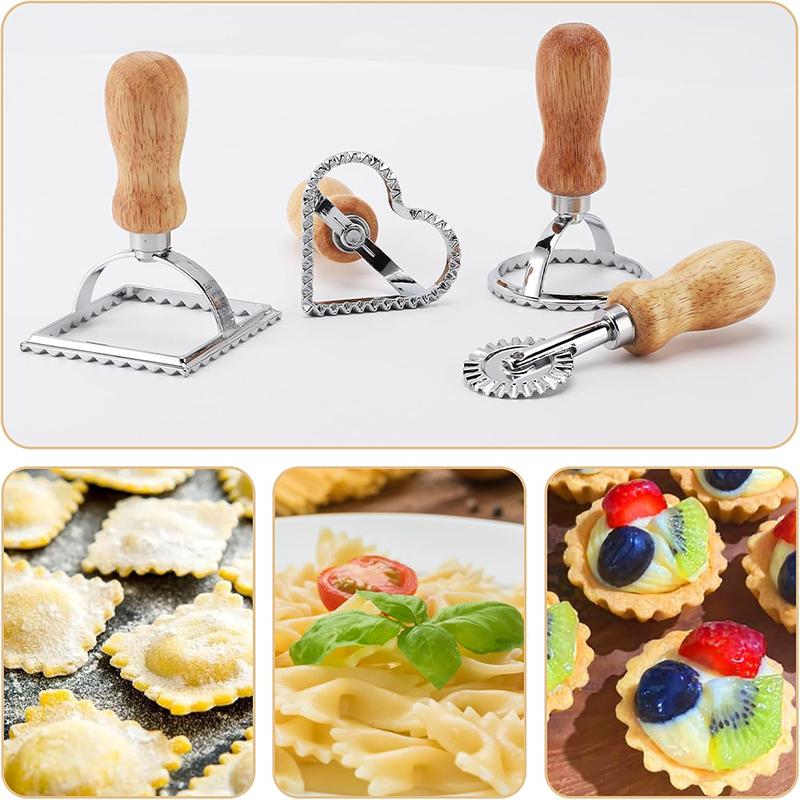 Ravioli Stempelmacher Schneider mit Holzgriff Edelstahl Plätzchenausstecher Nudelpresse Ravioli Maker Form Gebäck Pizza Rad