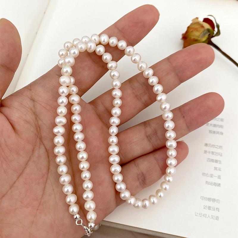 Fashion Jewelry Natural Freshwater Pearl Necklace 925 Sterling Silver Chain for Women Girls