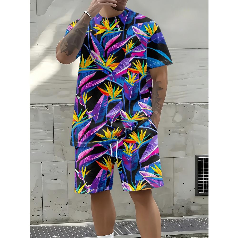 Coconut Palm Tree Men's Casual T-Shirt And Shorts Sets With A Print Style Artistic Outdoor Summer Clothing Casual 2-Piece Sets