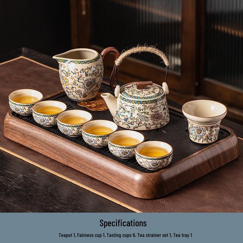 

Elegant Ru Kiln Ceramic Tea Set with Beam Pot and Tray