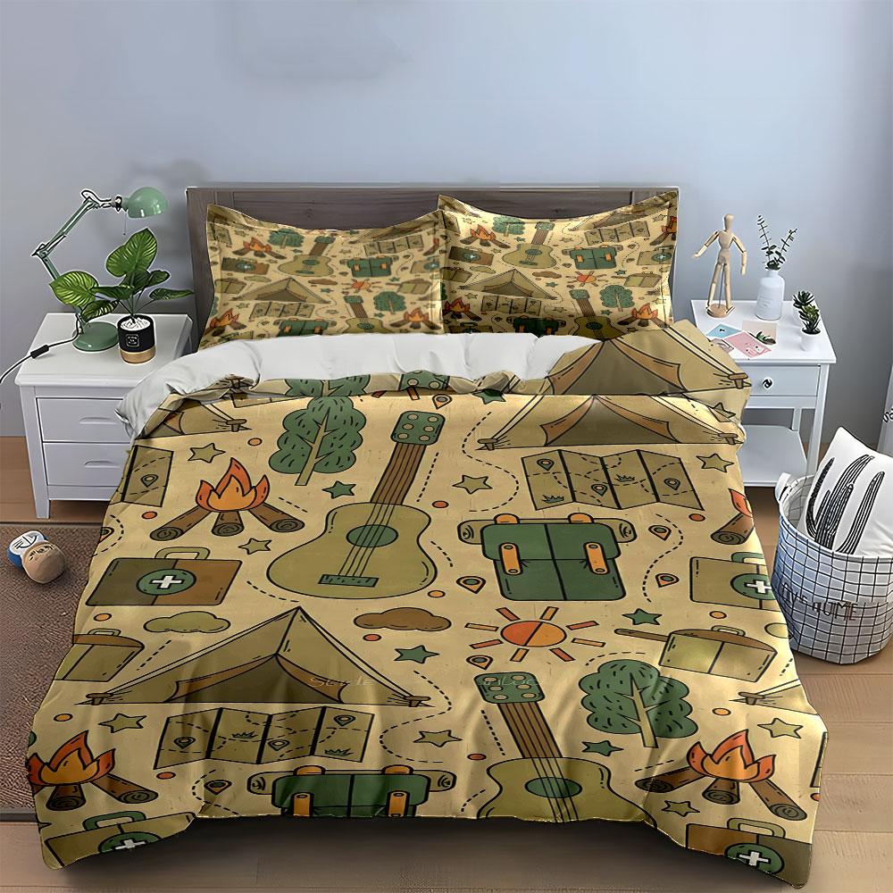 Guitars, Campfires, Tents, Trees. Bedding Sets Duvet Cover Sets Duvet Covers Pillowcases(1 * Duvet Cover 2 * Pillowcases, Without Duvet Insert)