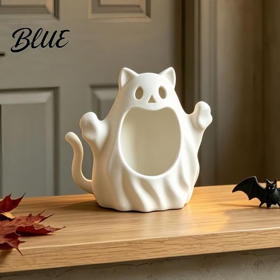 Holiday Seasonal Ornaments 3D Printed Halloween Ghost Cat Storage Holder Decorative Kitten Statue with Unique Lover Gifts Hollow Storage Candy Bowl