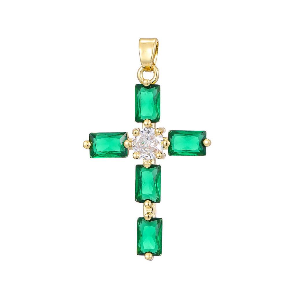 Gold-Plated Multi-Color Zirconia Cross Necklace with Full Diamond Design