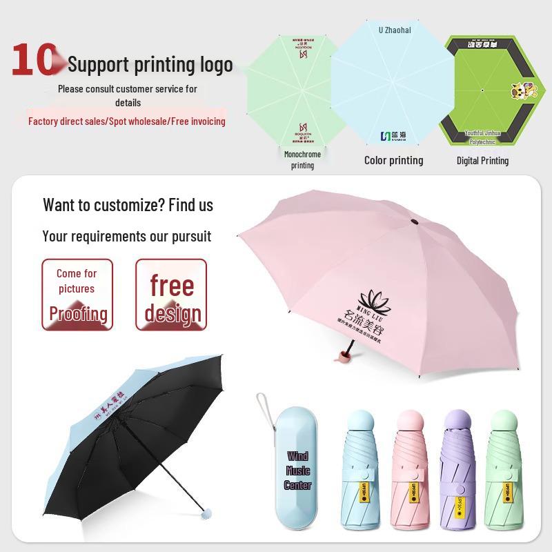 Compact Five-Fold Sun and Rain Umbrella - Mini, Thickened, Dual-Use Women's Sunshade with Sun Protection
